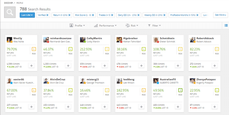 Traders para seleccionar manualmente eToro